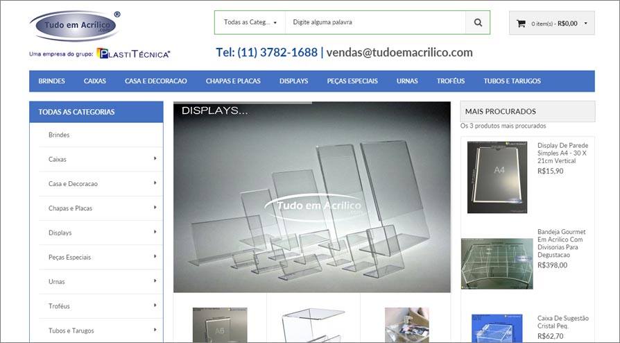 Lojas Virtuais para produtos em Acrílico